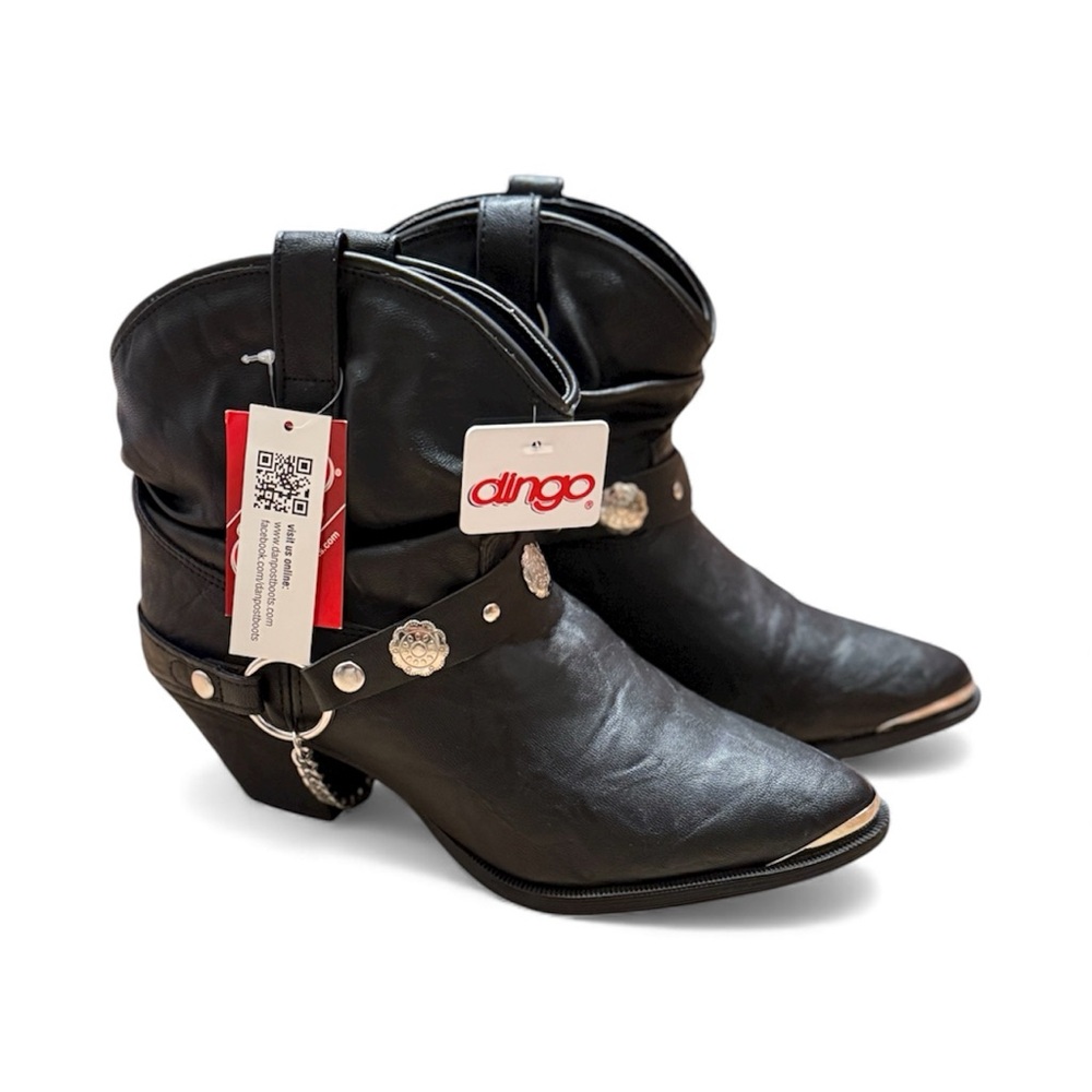 Dingo Black Leather Ankle Boots with Silver Accents